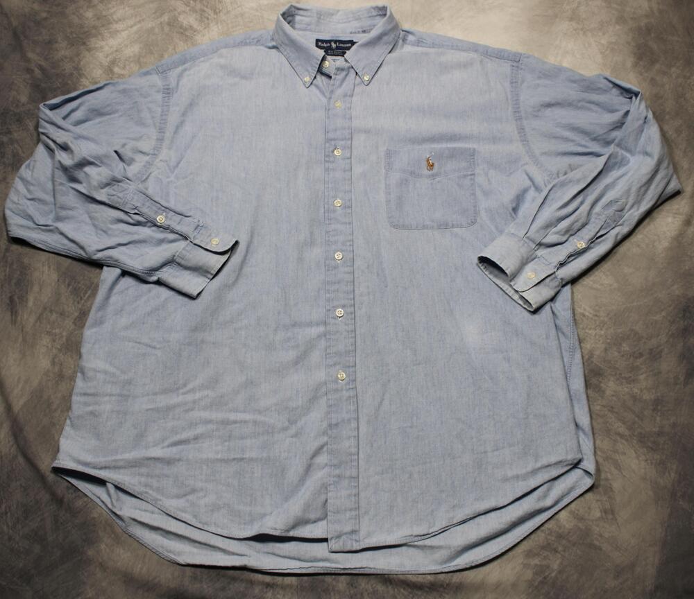 Ralph Lauren Big Shirt Mens 2XL Blue Chambray Button Down Long Sleeve Casual